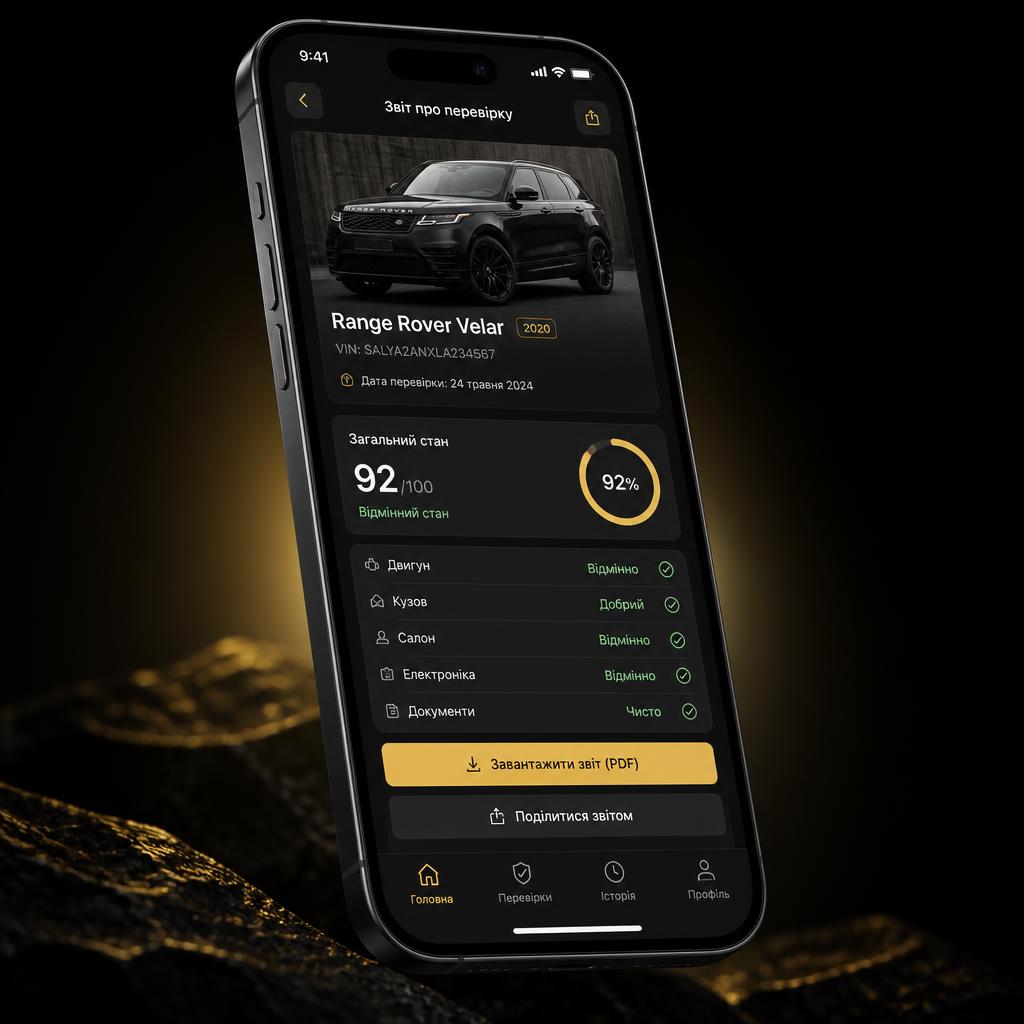 Застосунок Car-Devils зі звітом про перевірку Range Rover Velar
